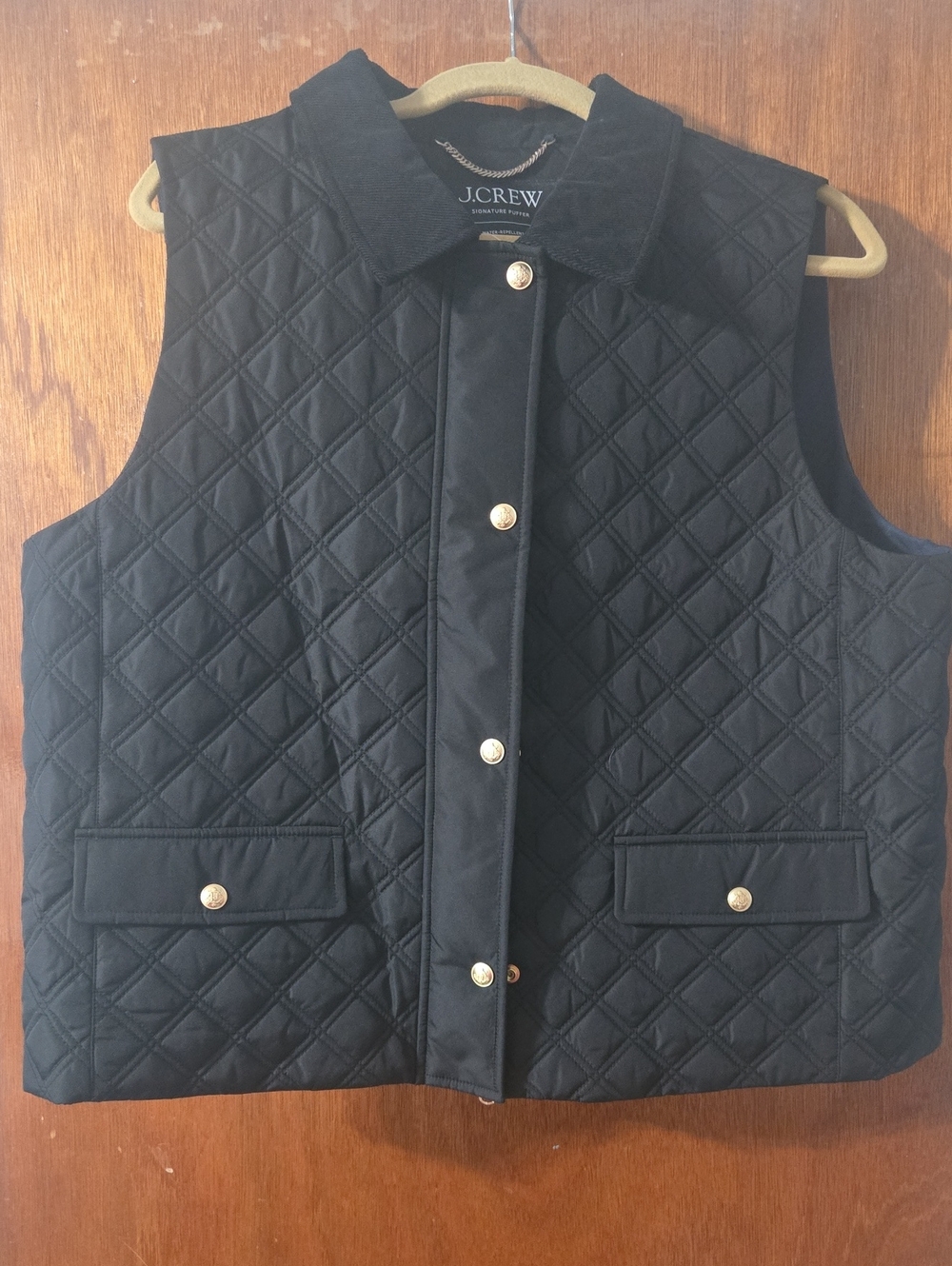 J. Crew Black Quilted Snap-Front Vest